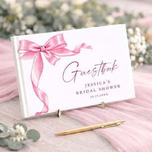 Elegant Gentle Pink Bow Ribbon Bridal Shower Guest Book