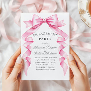 Elegant Gentle Pink Bow Ribbon ENGAGEMENT PARTY Invitation