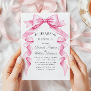 Elegant Gentle Pink Bow Ribbon Rehearsal Dinner Invitation