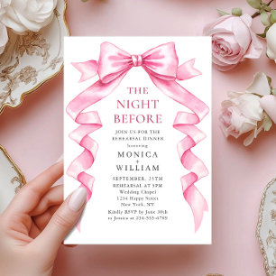 Elegant Gentle Pink Bow Ribbon Rehearsal Dinner Invitation
