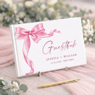 Elegant Gentle Pink Bow Ribbon Wedding Guest Book