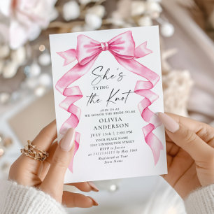 Elegant Gentle Pink Hand Drawn Bow Bridal Shower Invitation