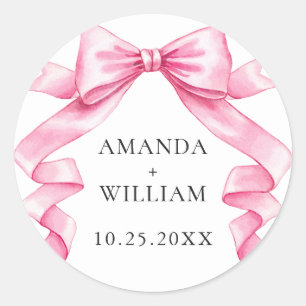 Elegant Gentle Pink Hand Drawn Bow Wedding Classic Round Sticker