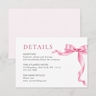 Elegant Gentle Pink Hand Drawn Bow Wedding Details Enclosure Card