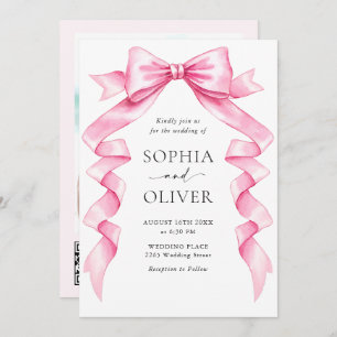 Elegant Gentle Pink Hand Drawn Bow Wedding Invitation