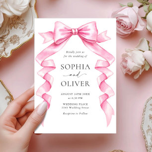Elegant Gentle Pink Hand Drawn Bow Wedding Invitation