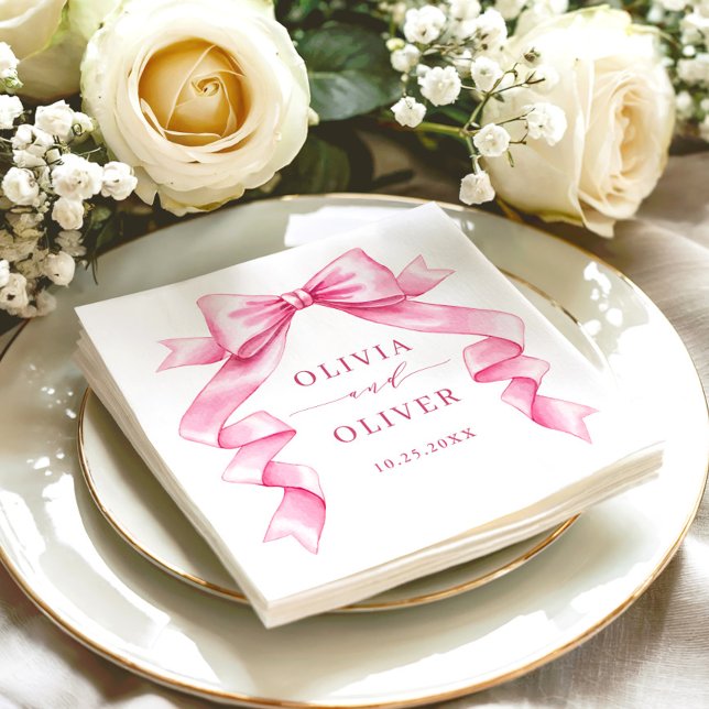 Elegant Gentle Pink Hand Drawn Bow Wedding Napkin (Creator Uploaded)