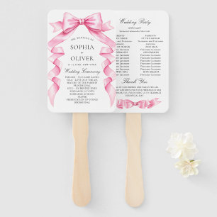 Elegant Gentle Pink Hand Drawn Bow Wedding Program Hand Fan