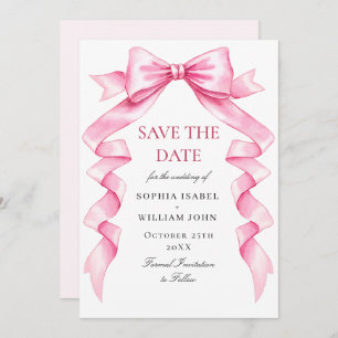 Elegant Gentle Pink Hand Drawn Bow Wedding QR Code Save The Date