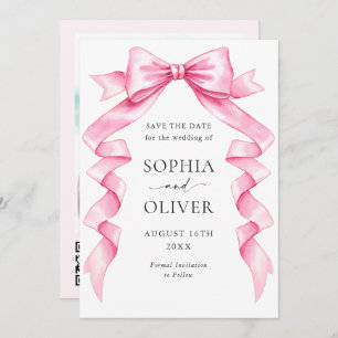 Elegant Gentle Pink Hand Drawn Bow Wedding Save The Date