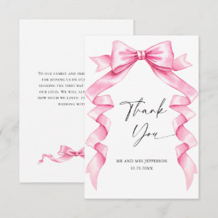 Elegant Gentle Pink Hand Drawn Bow Wedding Thank You Card
