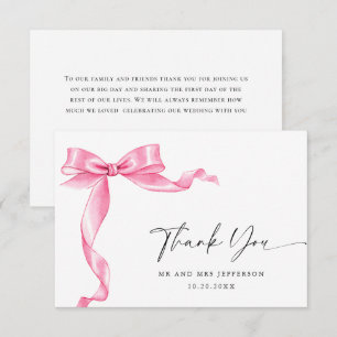 Elegant Gentle Pink Hand Drawn Bow Wedding Thank You Card