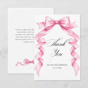 Elegant Gentle Pink Hand Drawn Bow Wedding Thank You Card