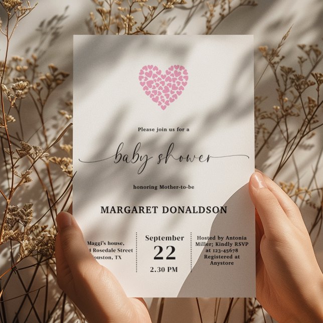 Elegant Gentle Pink Heart Baby Shower Party  Invitation (Creator Uploaded)