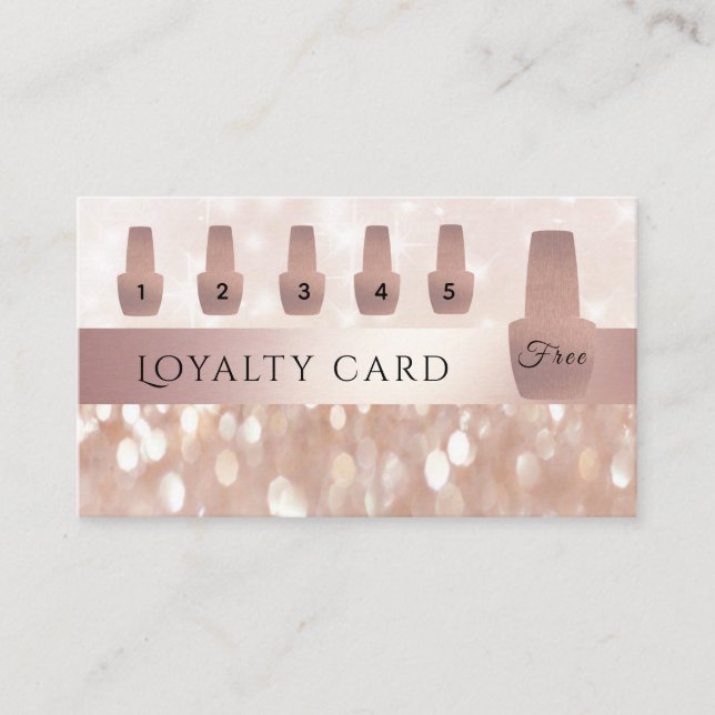 Elegant Gentle rose gold nail polish glittery Loyalty Card (Front)