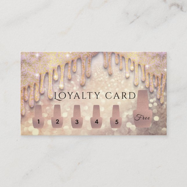 Elegant Gentle rose gold nail polish glittery Loyalty Card (Front)