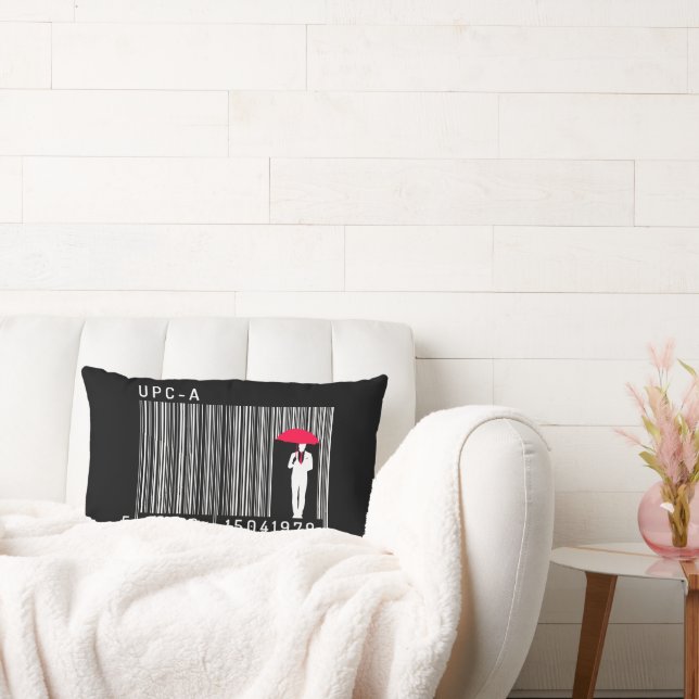 Elegant Gentleman Man Holding an Umbrella Barcode Lumbar Cushion (Couch)