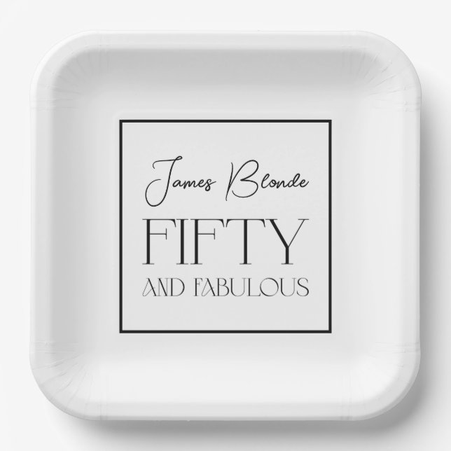 Elegant Gentlemen's Fifty & Fabulous White Paper Plate (Front)