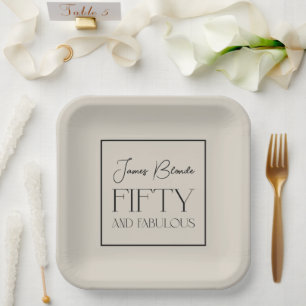 Elegant Gentlemen's Personalised Fifty & Fabulous Paper Plate