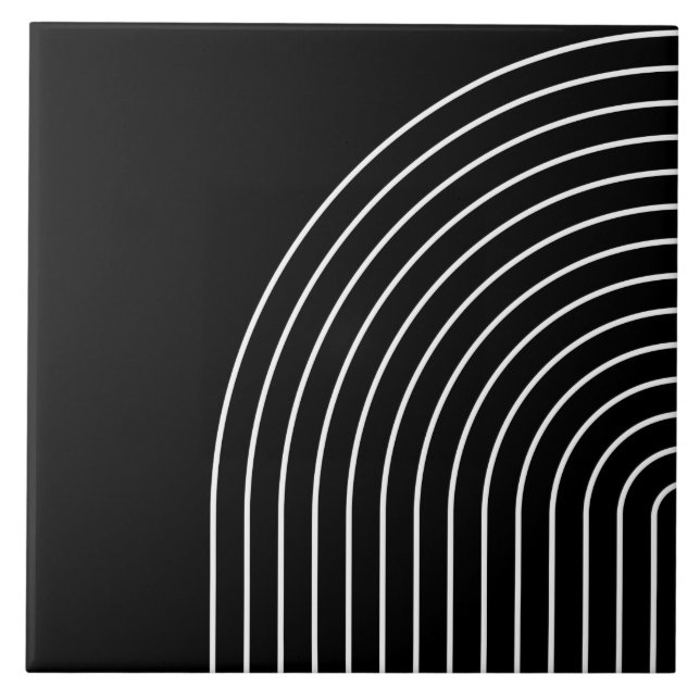 Elegant geometric abstract lines black and white ceramic tile (Front)