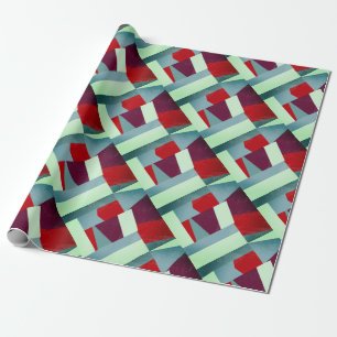 Elegant Geometric Abstract Red Grey Turquoise Wrapping Paper