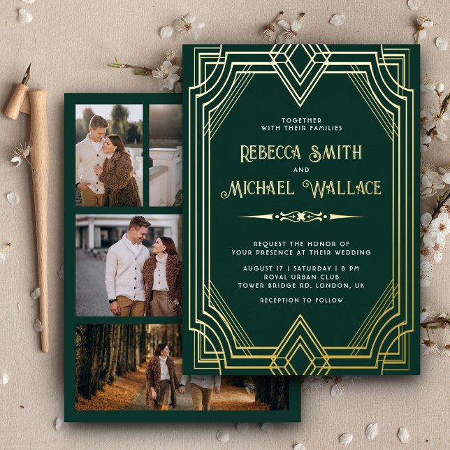 Elegant Geometric Art Deco Wedding Emerald Gold (Creator Uploaded)