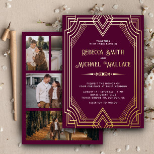Elegant Geometric Art Deco Wedding Plum Gold