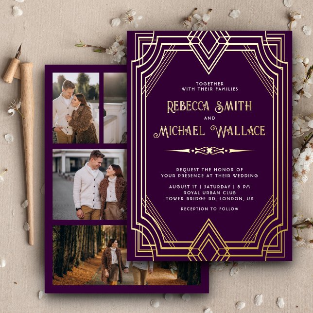 Elegant Geometric Art Deco Wedding Purple Gold (Creator Uploaded)