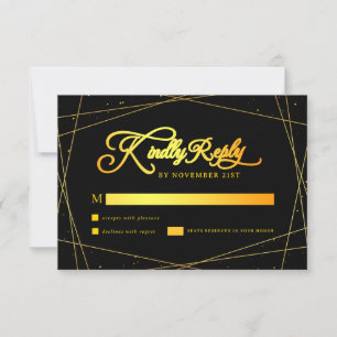 Elegant Geometric Black and Gold Wedding RSVP Card