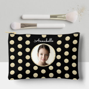 Elegant Geometric Black Gold Glitter Circle Dotty Accessory Pouch