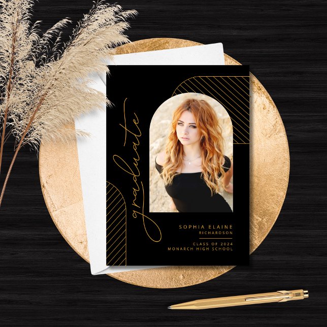 Elegant Geometric Black Gold Graduation Announcement (Creator Uploaded)