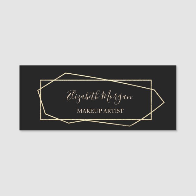 Elegant Geometric , Black, Makeup artist Name Tag (Front)