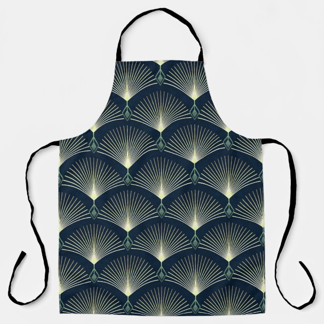 Elegant Geometric: Blue Art Deco. Apron (Front)