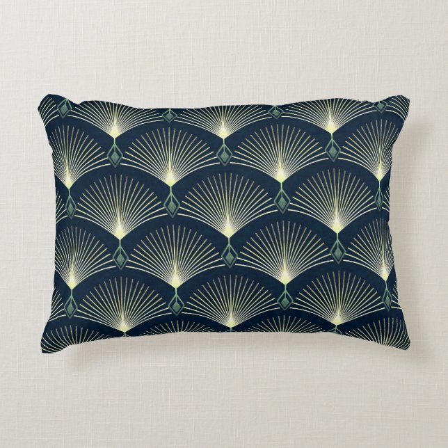 Elegant Geometric: Blue Art Deco. Decorative Cushion (Front)