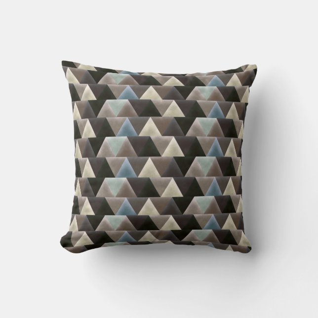 Elegant Geometric Blue Brown Faux Velvet Cushion (Front)
