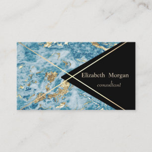 Elegant Geometric Blue Marble Glitter Gold Stripes Business Card