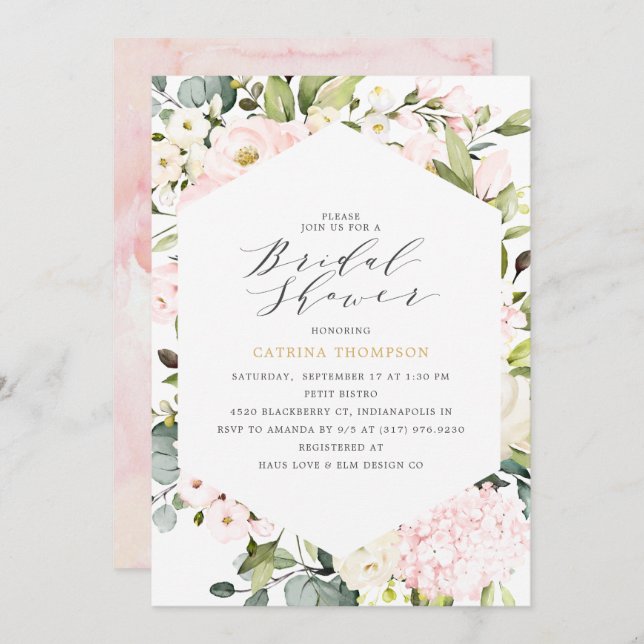 Elegant Geometric Blush Floral Bridal Shower Invitation (Front/Back)
