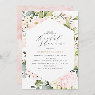 Elegant Geometric Blush Floral Bridal Shower Invitation
