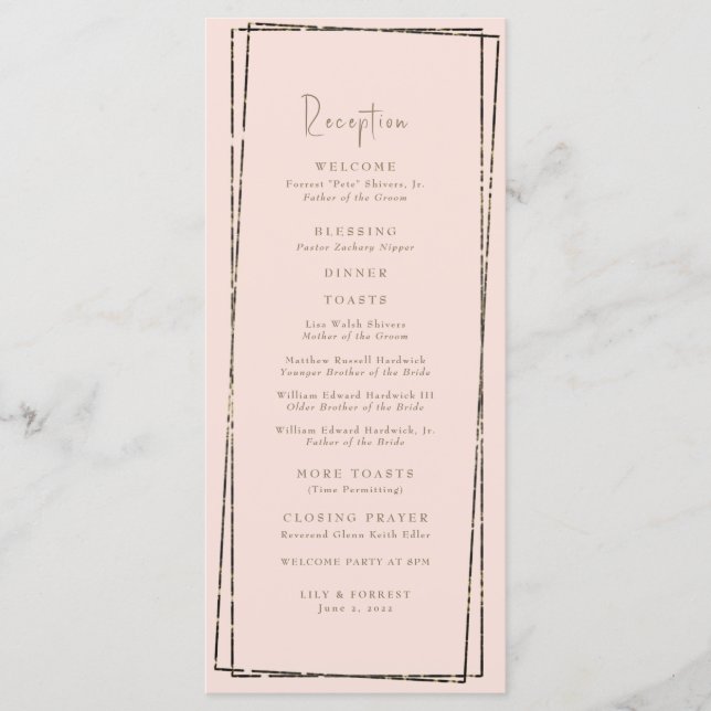 Elegant Geometric Blush Reception Wedding Program (Front)