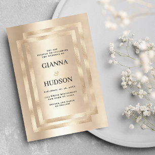 Elegant geometric champagne gold glam wedding invitation