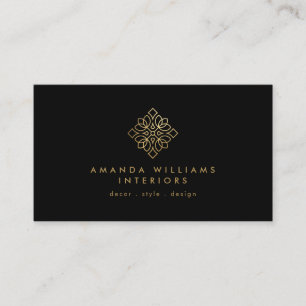 Elegant Geometric Designer Logo Gold/Black Business Card