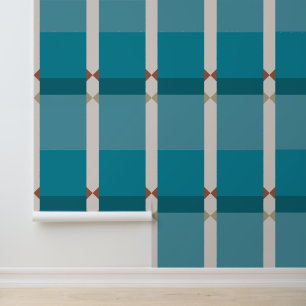 Elegant Geometric Earthy Tones Blue Brown and Grey Wallpaper