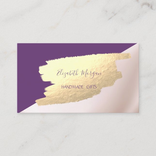 Elegant, Geometric, Faux Gold Foil Brush Stroke Business Card (Front)