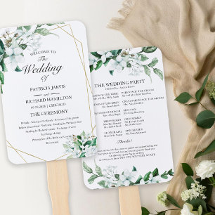 Elegant Geometric Floral Greenery Wedding Program Hand Fan