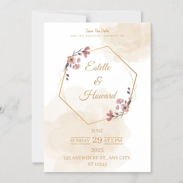 Elegant Geometric Floral Save The Date Card (Front)