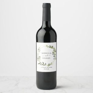 Elegant Geometric Frame Greenery Personalised Wine Label