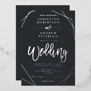 Elegant geometric frame silver script wedding