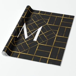Elegant Geometric Gold Art Deco Pattern  Monogram Wrapping Paper