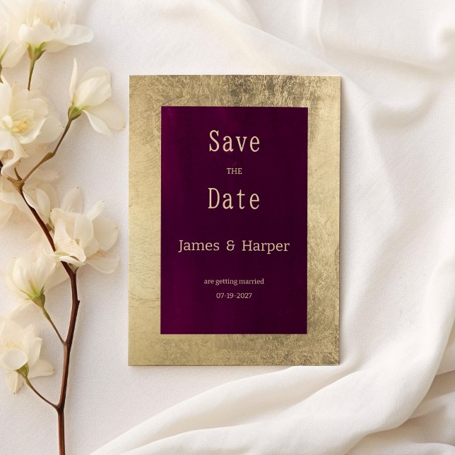 Elegant geometric gold burgundy Save the Date Invitation (Elegant geometric gold burgundy Save the Date)