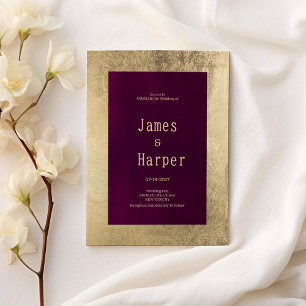 Elegant geometric gold burgundy Wedding Invitation